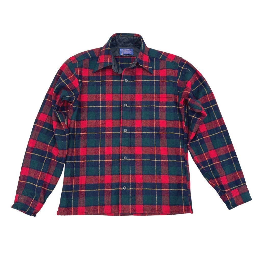 VTG! Pendleton 100% Virgin Wool Shirt Jacket Plaid Flannel Button Up S USA Retro
